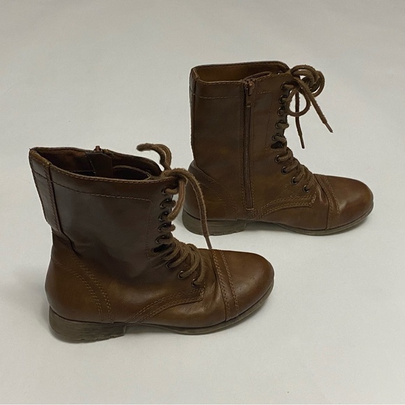 Time and Tru Womens Brown Mid Calf Lace Up Side Zip Size 6 Combat Boots - Picture 3 of 10